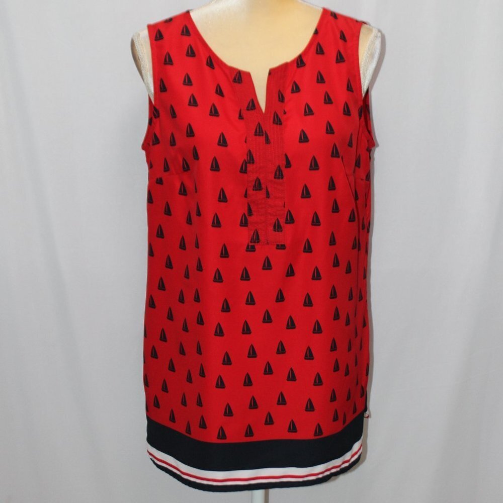 Croft & Barrow Red and Navy Sleeveless V-Neck Top